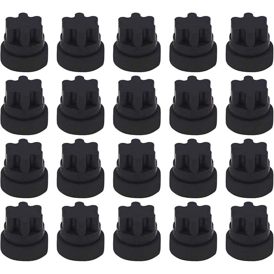 Pack of 20 black rubber grate feet replacement pads for Thermador and Bosch range cooktops.