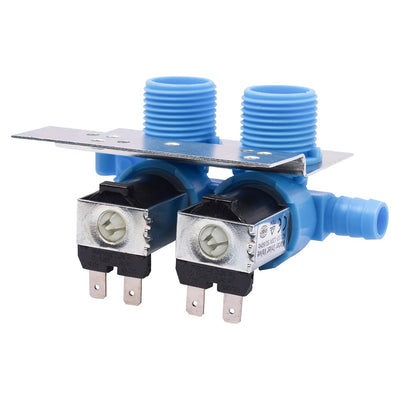 285805 dual water inlet valve for Whirlpool and Kenmore washers with attached metal mounting bracket.
