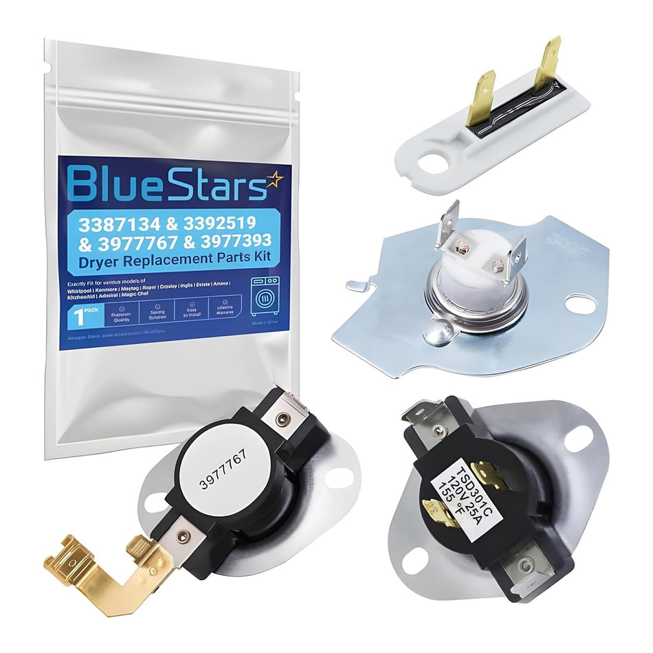 3387134 Cycling Thermostat 3392519 Dryer Thermal Fuse 3977393 Thermal Cut-off Switch 3977767 High-limit Thermostat Kit