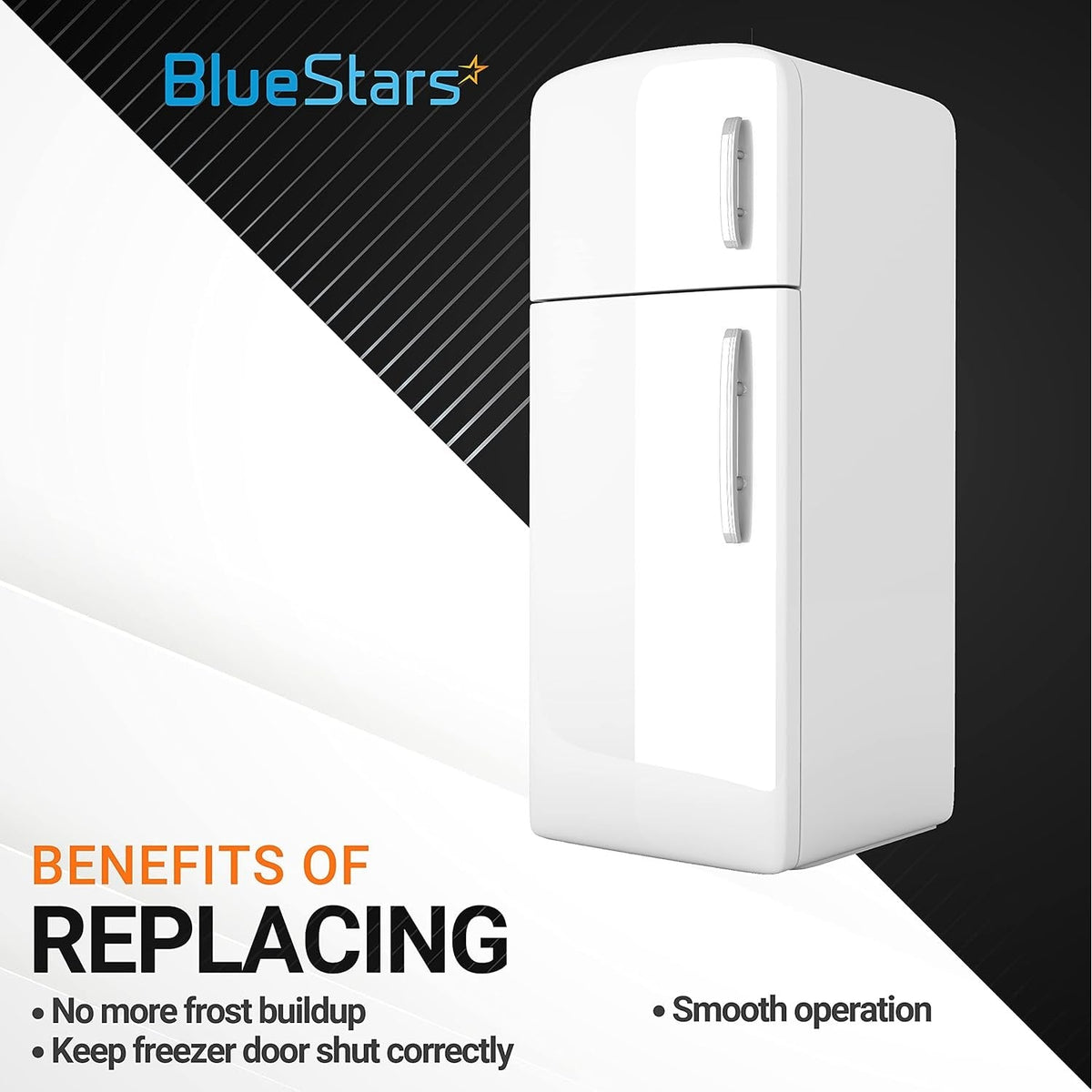 Graphic showing benefits of replacing Frigidaire and Kenmore freezer door keys to prevent frost and ensure door closure.