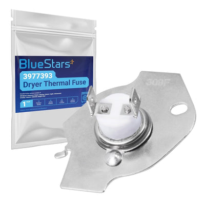 3977393 dryer thermal fuse replacement part with its BlueStars branded packaging.