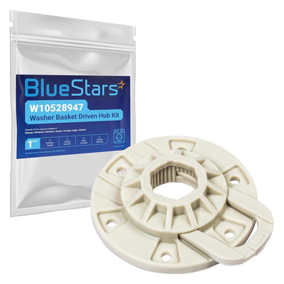 W10528947 washer basket driven hub kit replacement part with branded packaging for Whirlpool and Kenmore washers.
