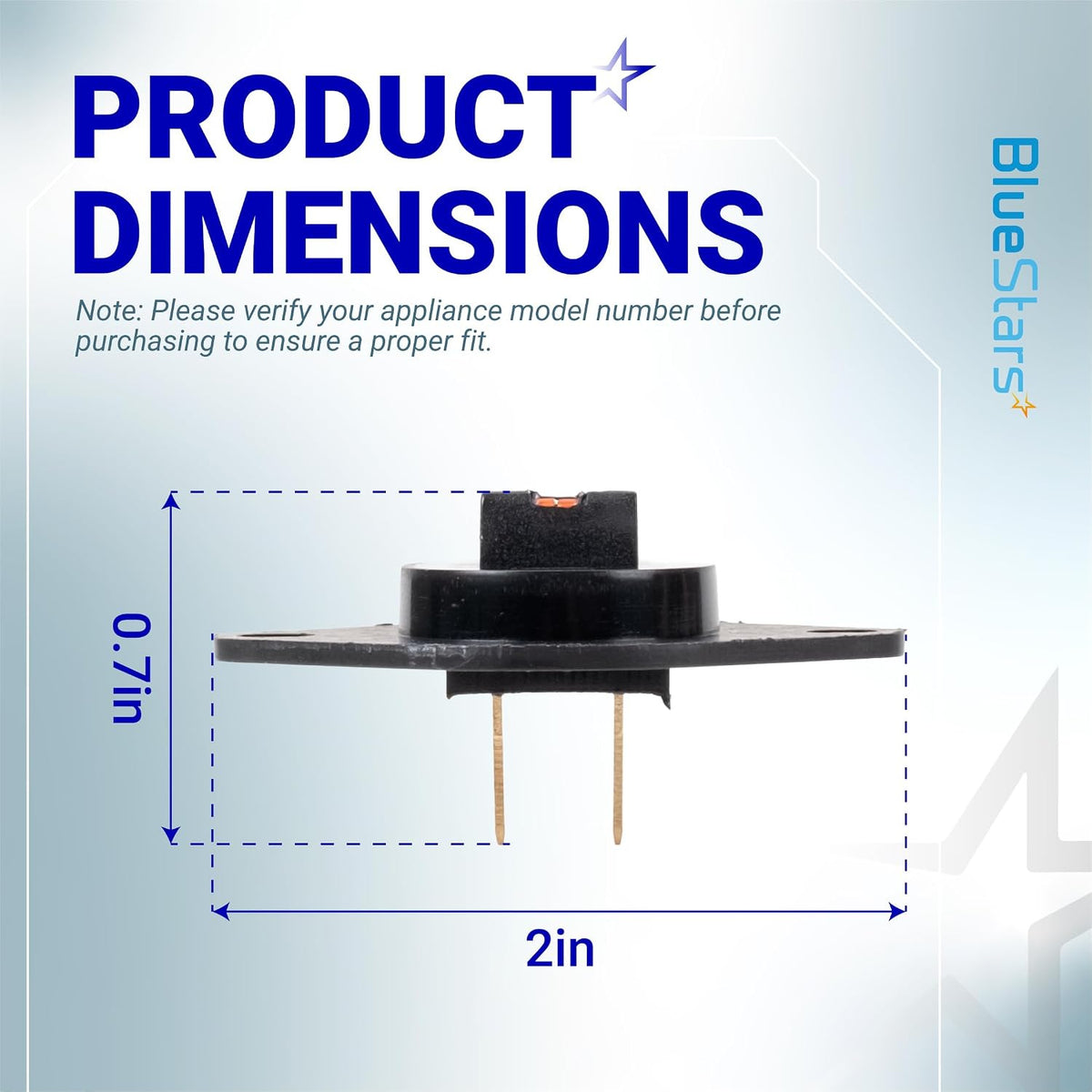 DC32-00007A Dryer Thermistor Replacement, product dimensions shown: 2 in wide and 0.7 in high