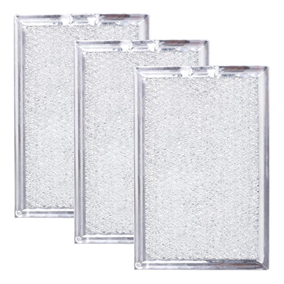 Set of three rectangular metal microwave grease filters for GE, LG, and Kenmore vent hoods.