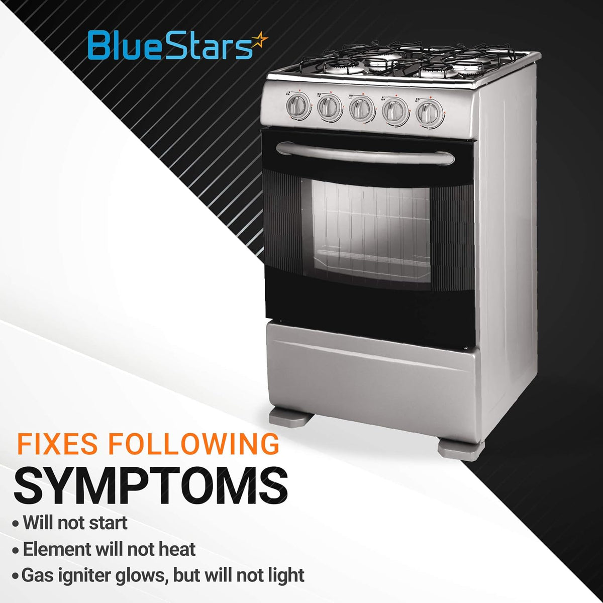 Stainless steel gas range showing symptoms fixed by WB16K10026 burner assembly replacement.