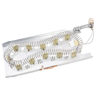 WP3387747 dryer heating element assembly with metal housing and coiled heating wire for Whirlpool and Maytag dryers.