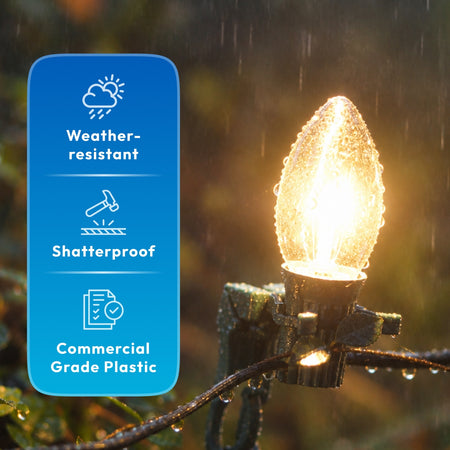Shatterproof commercial grade weather resistant plastic C9 LED bulb resisting water and impact