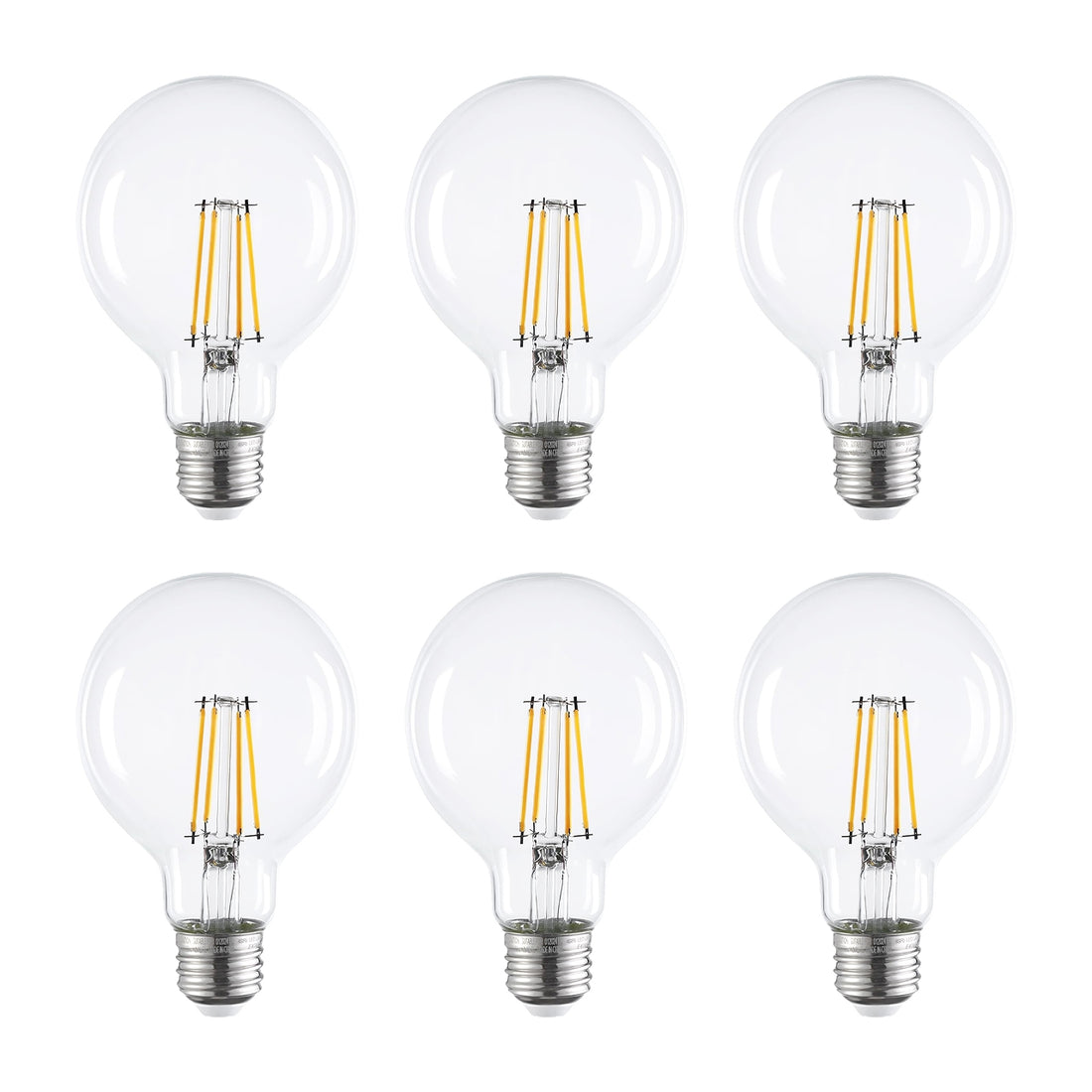 6-pack G25 LED clear filament vanity light bulbs 60W equivalent 2700K with BlueStars box