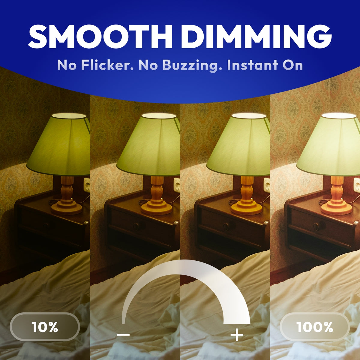 Smooth 10 to 100 percent dimmable G25 LED clear filament bulb with no flickering