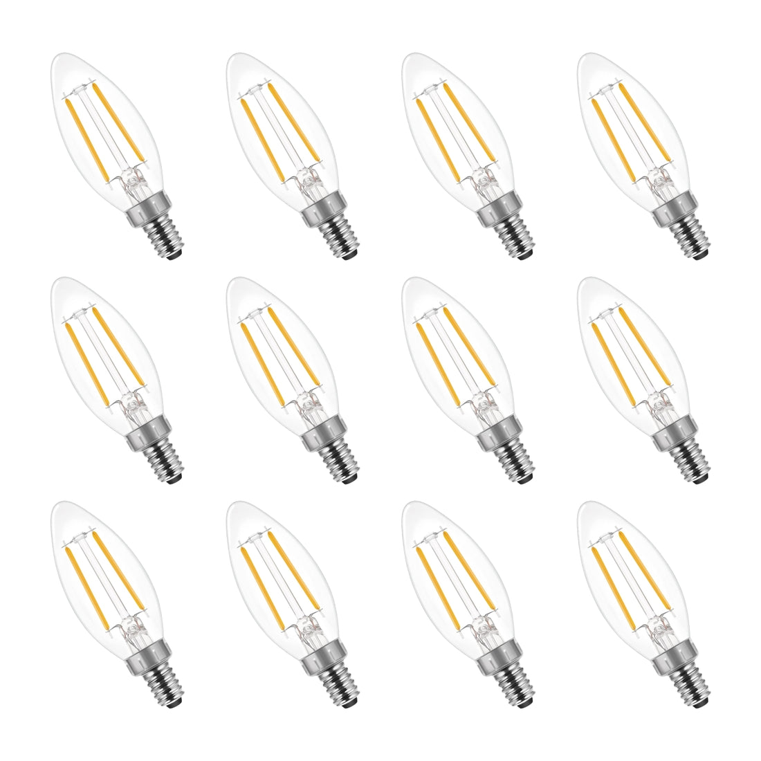 12-pack B11 LED candelabra bulbs 2700K soft white dimmable vintage filament with BlueStars box