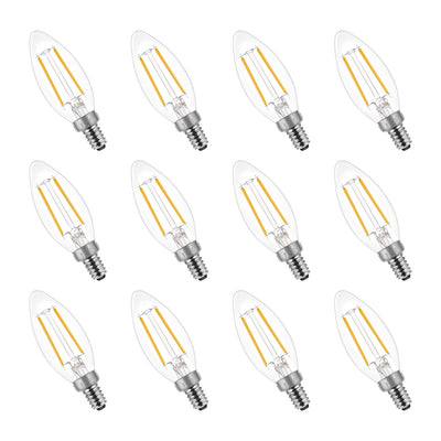 12-pack B11 LED candelabra bulbs 2700K soft white dimmable vintage filament with BlueStars box