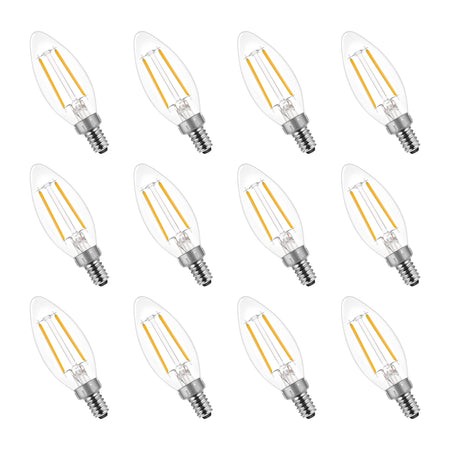 12-pack B11 LED candelabra bulbs 2700K soft white dimmable vintage filament with BlueStars box