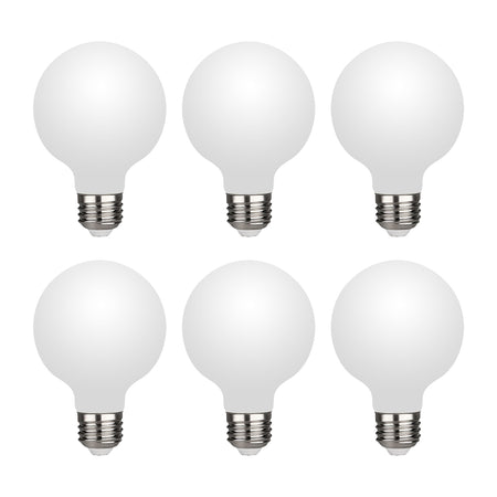 6-pack G25 LED frosted vanity light bulbs 40W equivalent 2700K soft white with BlueStars box