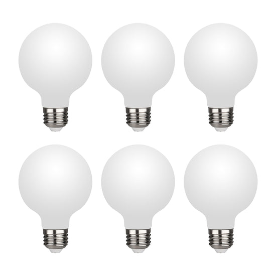 6-pack G25 LED frosted vanity light bulbs 40W equivalent 2700K soft white with BlueStars box