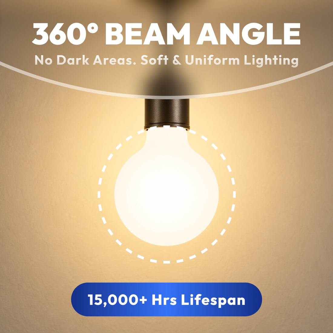 360 degree beam angle G25 LED frosted bulb providing soft uniform lighting and 15000 hours lifespan