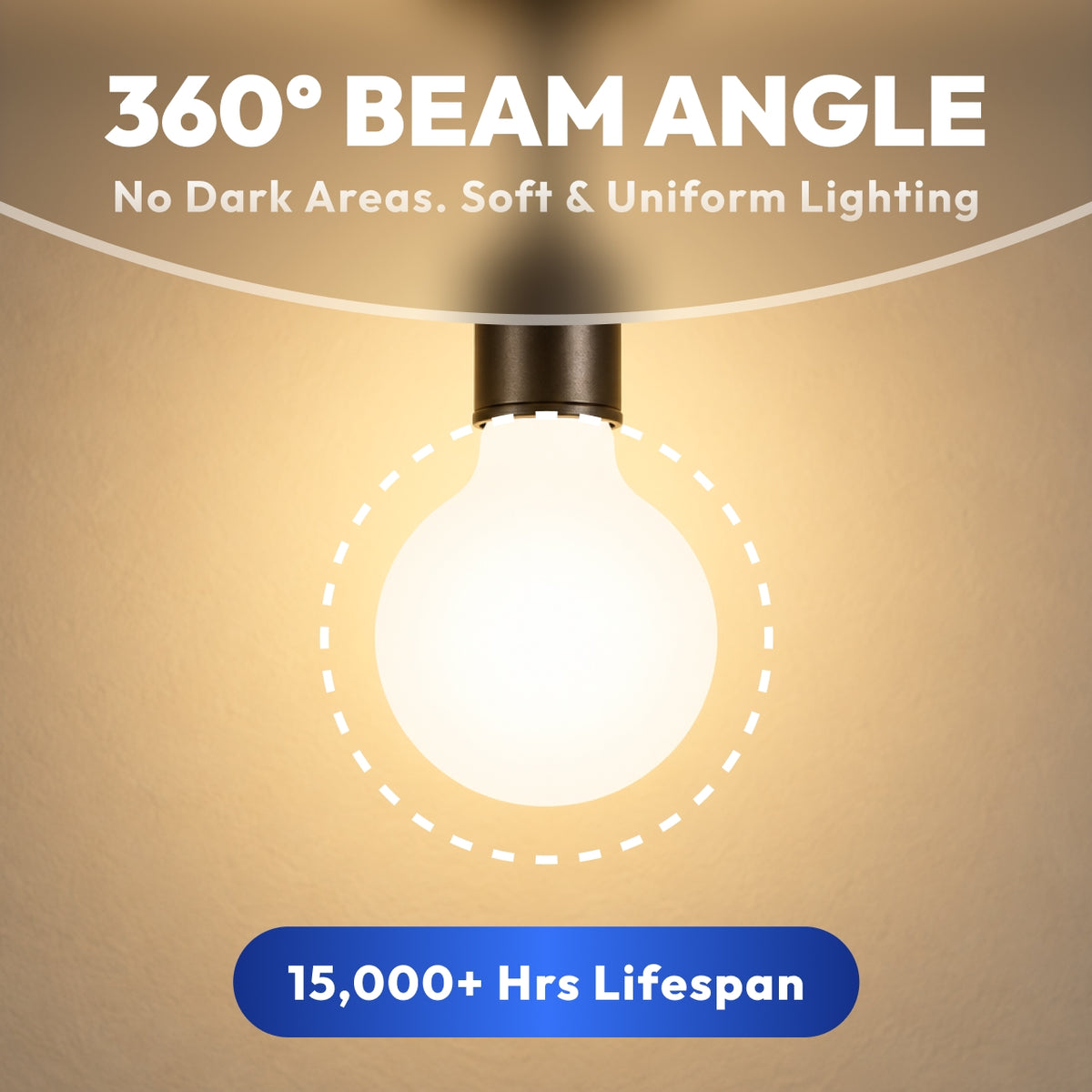 360 degree beam angle G25 LED frosted bulb providing soft uniform lighting and 15000 hours lifespan