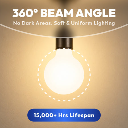 360 degree beam angle G25 LED frosted bulb providing soft uniform lighting and 15000 hours lifespan