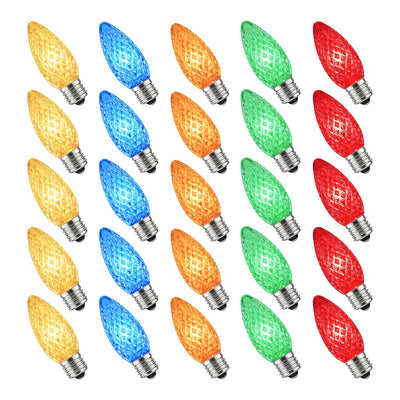 25-pack C9 LED multicolor faceted replacement Christmas bulbs with BlueStars box