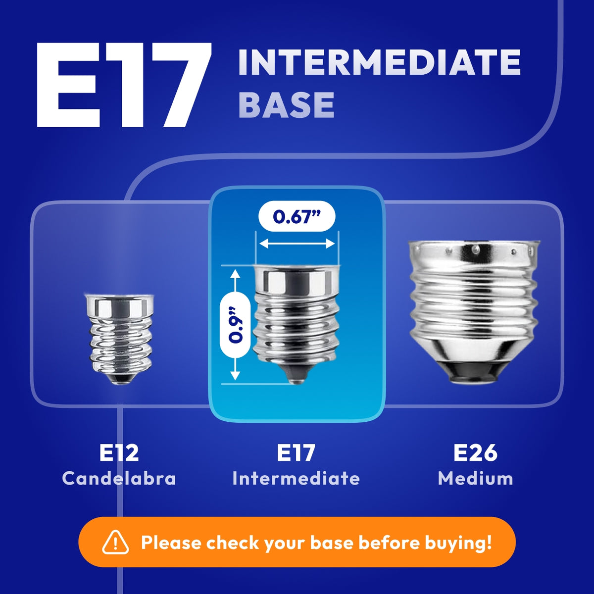 C9 LED bulb dimensions 3 inches tall with standard E17 intermediate base size comparison