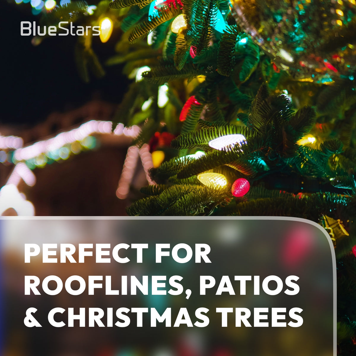 C9 LED multicolor faceted Christmas string lights decorating a festive outdoor roofline