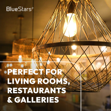 Vintage ST19 LED Edison bulbs illuminating a commercial restaurant and living room ambiance