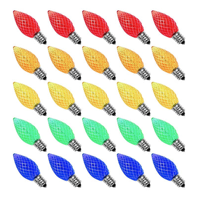 25-pack C7 LED multicolor faceted replacement Christmas bulbs with BlueStars box