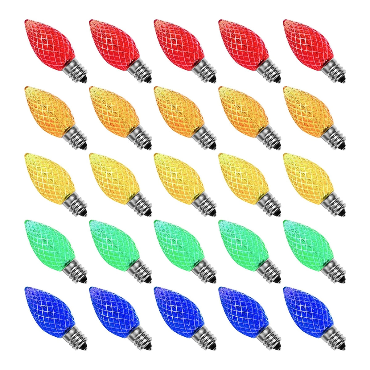 25-pack C7 LED multicolor faceted replacement Christmas bulbs with BlueStars box