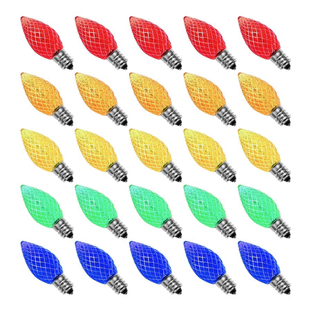 25-pack C7 LED multicolor faceted replacement Christmas bulbs with BlueStars box