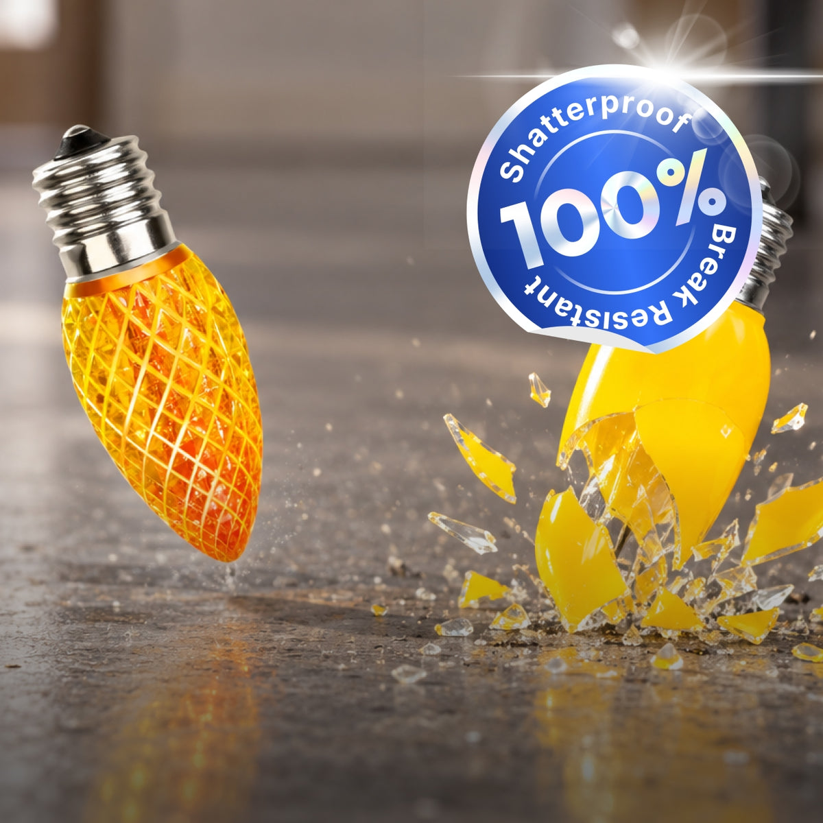 Shatterproof and break resistant C7 LED multicolor outdoor bulb surviving water and impact