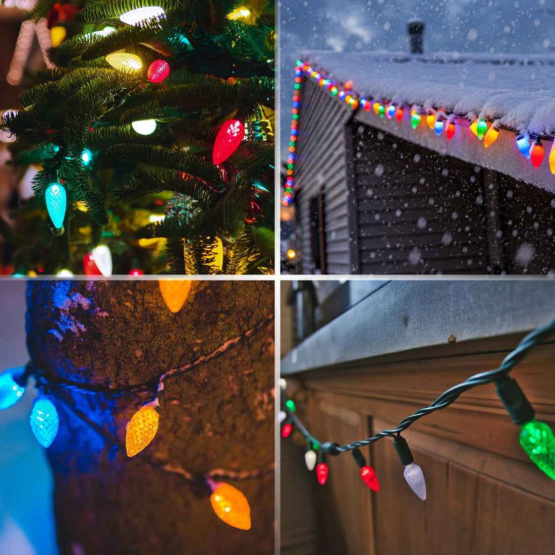 Versatile C7 LED multicolor bulbs perfect for Christmas trees holiday villages and patios