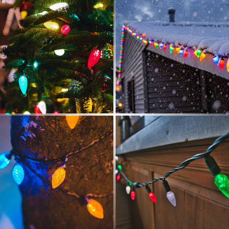 Versatile C7 LED multicolor bulbs perfect for Christmas trees holiday villages and patios