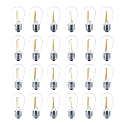25-pack S14 LED outdoor string light replacement bulbs 2200K warm white shatterproof with BlueStars box