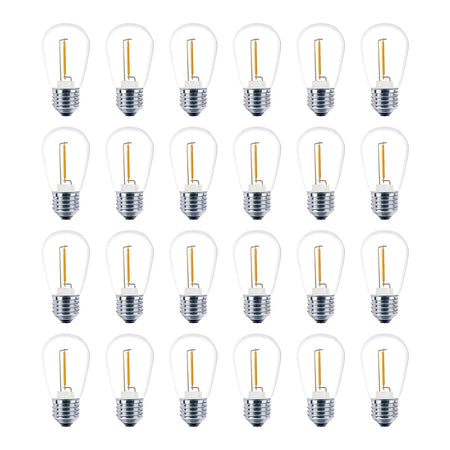 25-pack S14 LED outdoor string light replacement bulbs 2200K warm white shatterproof with BlueStars box