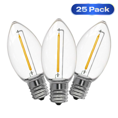 C9 LED Christmas Holiday Decor Light Bulb, 25-Pack 2200K Warm White Vintage E17 Shatterproof Replacement Bulbs for Outdoor Seasonal Decor