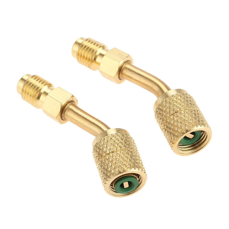 R410a Adapter 5/16" SAE Female Quick Couplers to 1/4" SAE Male Flare, Used for Mini Split System, Air Conditioners, HVAC and Refrigeration Service, 45 Degree Angled Type, Set of 2 By BlueStars